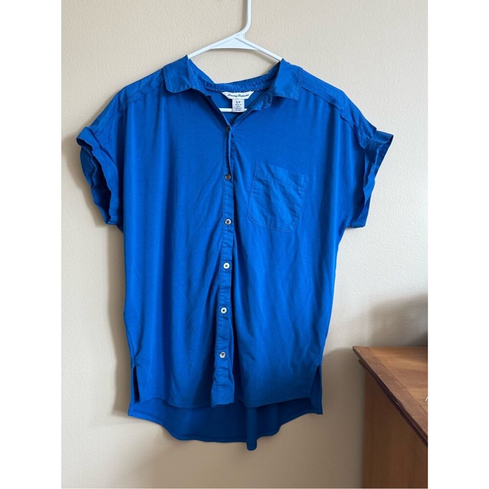 Tommy Bahama Women’s Cobalt Blue Roll Sleeve Button Up Blouse Small